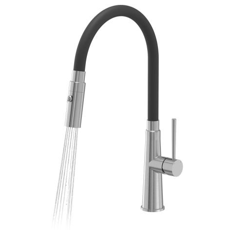 Baterie CookingAid Gina Steel/Black cu corp baterie flexibil/ajustabil + buton jet/dus, baza inox periat si corp siliconic [1]