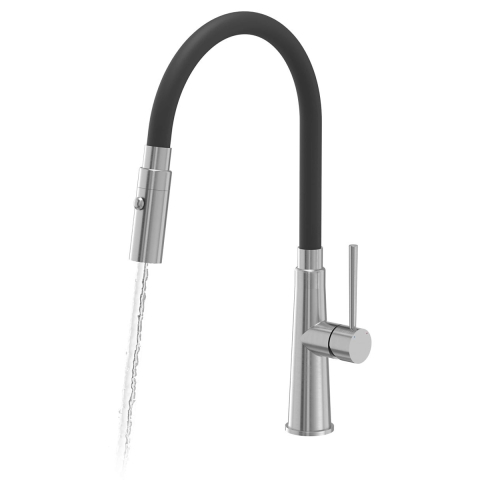 Baterie CookingAid Gina Steel/Black cu corp baterie flexibil/ajustabil + buton jet/dus, baza inox periat si corp siliconic [2]