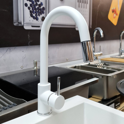 Baterie CookingAid Indiana cu furtun dus retractabil / cap extractibil si finisaj granit Alb / Polar White [3]