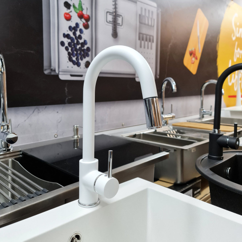 Baterie CookingAid Indiana cu furtun dus retractabil / cap extractibil si finisaj granit Alb / Polar White [2]