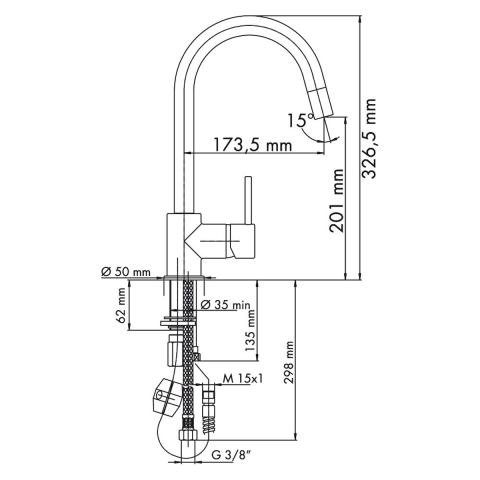 Baterie CookingAid Indiana cu furtun dus retractabil / extractibil si finisaj Cromat [8]