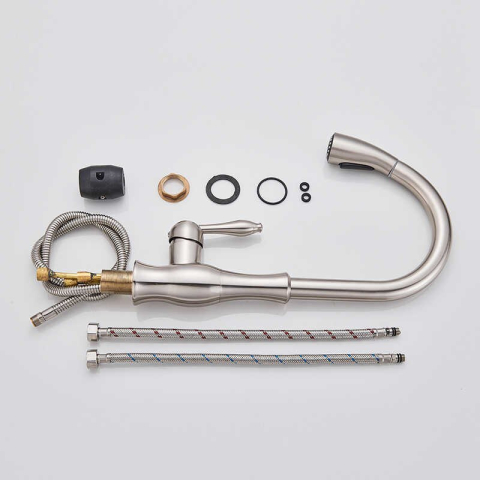 Baterie CookingAid ISLAND TAP cu finisaj periat, furtun dus retractabil / extractibil si buton schimbare de pe dus pe jet [12]