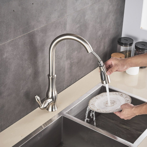 Baterie CookingAid ISLAND TAP cu finisaj periat, furtun dus retractabil / extractibil si buton schimbare de pe dus pe jet [10]