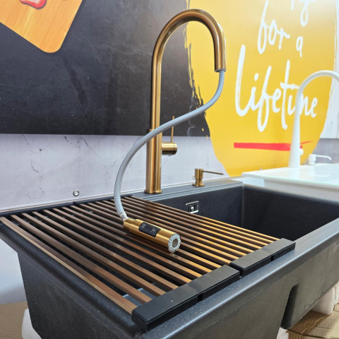 Baterie CookingAid Jennifer Copper cu furtun dus extractibil + buton jet/dus si finisaj inox periat [1]