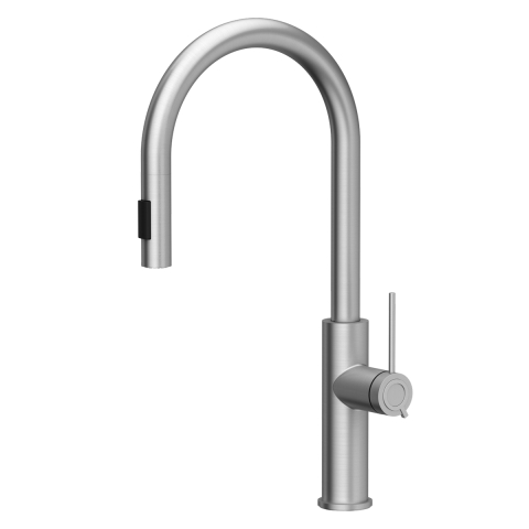 Inox - Baterie CookingAid Jennifer Steel cu furtun dus extractibil + buton jet/dus si finisaj inox periat