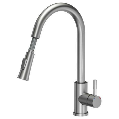 Baterii - Baterie CookingAid Julia Steel cu furtun dus extractibil + buton jet/dus si finisaj inox periat