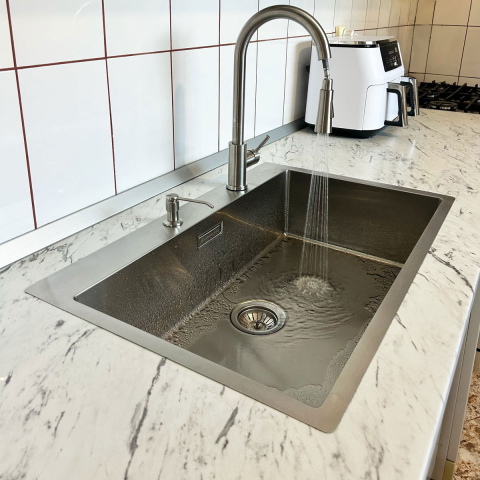 Baterie CookingAid Julia Steel cu furtun dus extractibil + buton jet/dus si finisaj inox periat [6]