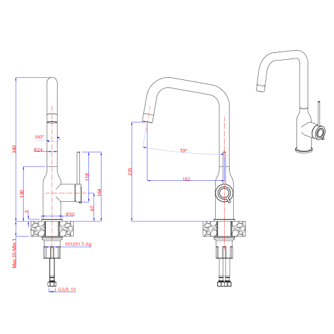 Baterie CookingAid Natalie Steel rotativa 360° finisaj inox periat [12]