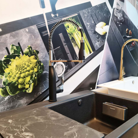 Baterie CookingAid NEO Spring Black Chrome cu cap flexibil detasabil + buton interschimbabil jet/dus si finisaj Cromat/Negru [3]