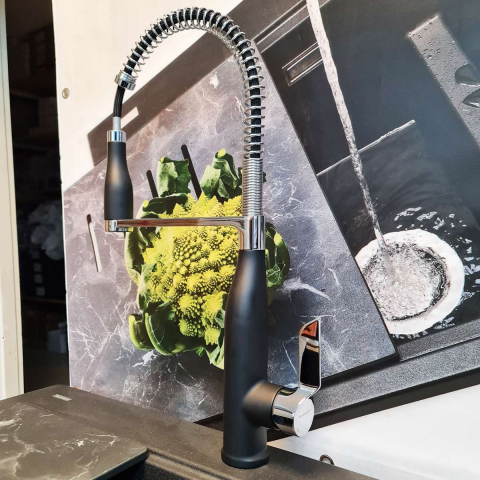 Baterie CookingAid NEO Spring Black Chrome cu cap flexibil detasabil + buton interschimbabil jet/dus si finisaj Cromat/Negru [4]