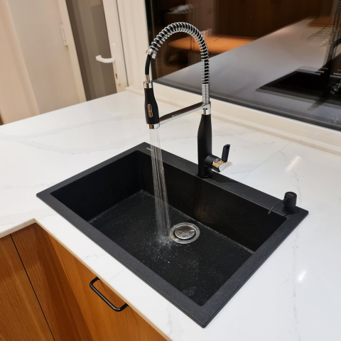 Baterie CookingAid NEO Spring Black Chrome cu cap flexibil detasabil + buton interschimbabil jet/dus si finisaj Cromat/Negru [10]