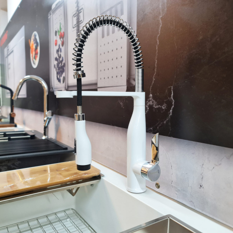 Baterie CookingAid NEO Spring White Chrome cu cap flexibil detasabil + buton interschimbabil jet/dus si finisaj Cromat/Alb [2]