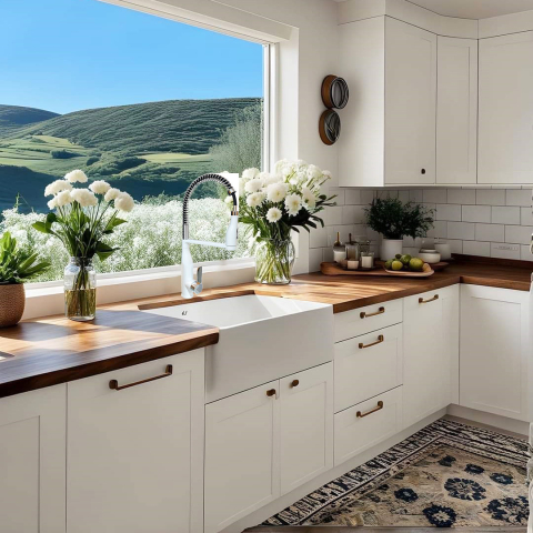 Baterii - Baterie CookingAid NEO Spring White Chrome cu cap flexibil detasabil + buton interschimbabil jet/dus si finisaj Cromat/Alb