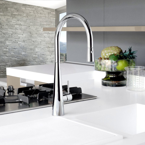 Baterii - Baterie CookingAid NEWMIX 90 CHROME cu finisaj cromat si furtun dus retractabil / extractibil + buton jet/dus