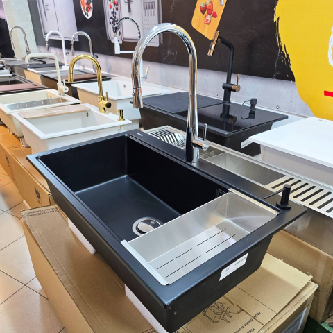 Baterie CookingAid NEWMIX 90 CHROME cu finisaj cromat si furtun dus retractabil / extractibil + buton jet/dus [3]