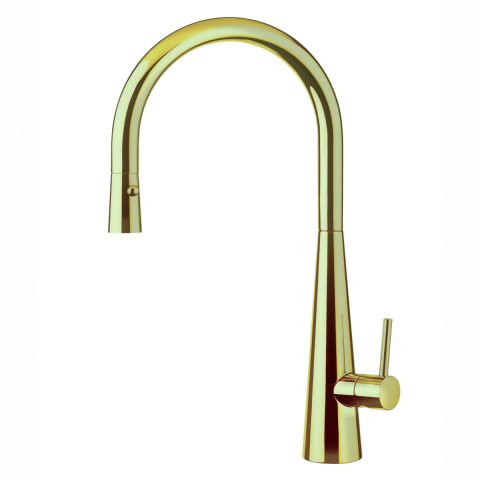 Inox - Baterie CookingAid NEWMIX 90 GOLD cu finisaj auriu si furtun dus retractabil / extractibil + buton jet/dus