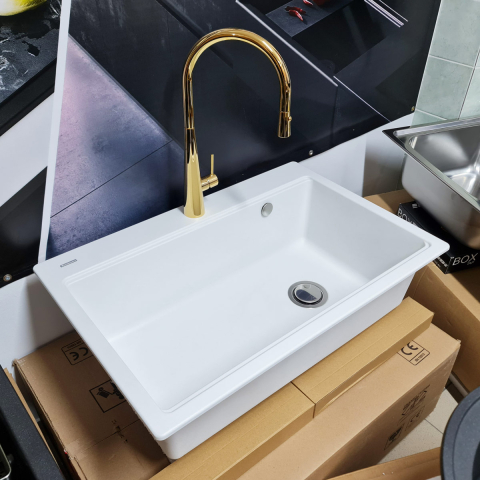 Baterie CookingAid NEWMIX 90 GOLD cu finisaj auriu si furtun dus retractabil / extractibil + buton jet/dus [17]