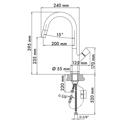 Baterie CookingAid PARMIX CHROME cu furtun dus retractabil / extractibil si finisaj Cromat [13]