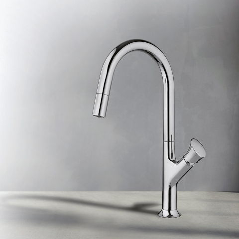 Baterii - Baterie CookingAid PARMIX CHROME cu furtun dus retractabil / extractibil si finisaj Cromat