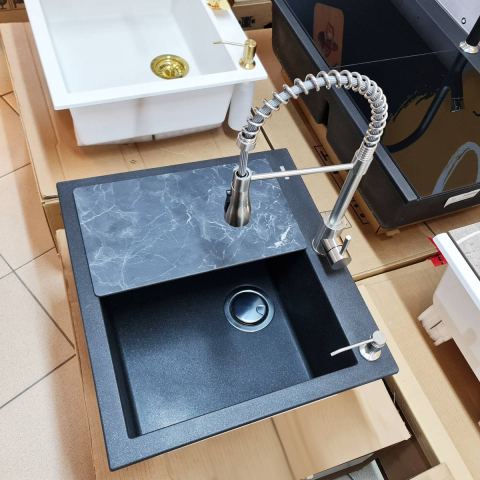 Baterie CookingAid Salma Steel cu furtun dus detasabil / flexibil + buton jet/dus si finisaj inox periat [8]