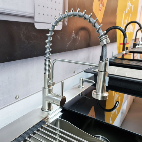 Baterie CookingAid TOUCH ON SPRING ROUND CU SENZOR ATINGERE inox periat si furtun dus retractabil / extractibil + buton interschimbabil jet/dus [9]