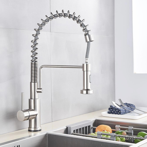 Baterie CookingAid TOUCH ON SPRING ROUND CU SENZOR ATINGERE inox periat si furtun dus retractabil / extractibil + buton interschimbabil jet/dus [2]