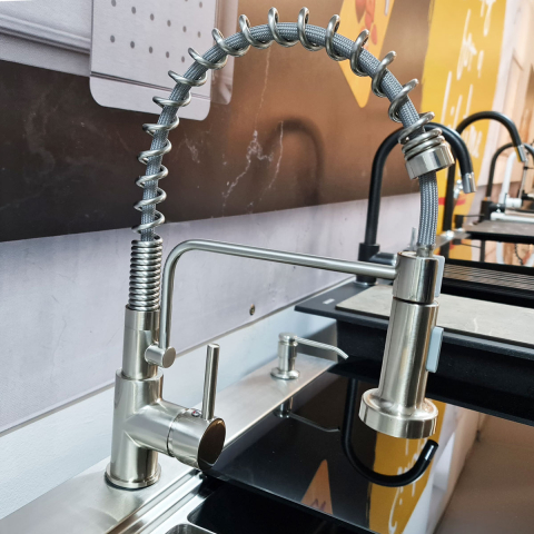 Baterie CookingAid TOUCH ON SPRING ROUND CU SENZOR ATINGERE inox periat si furtun dus retractabil / extractibil + buton interschimbabil jet/dus [7]