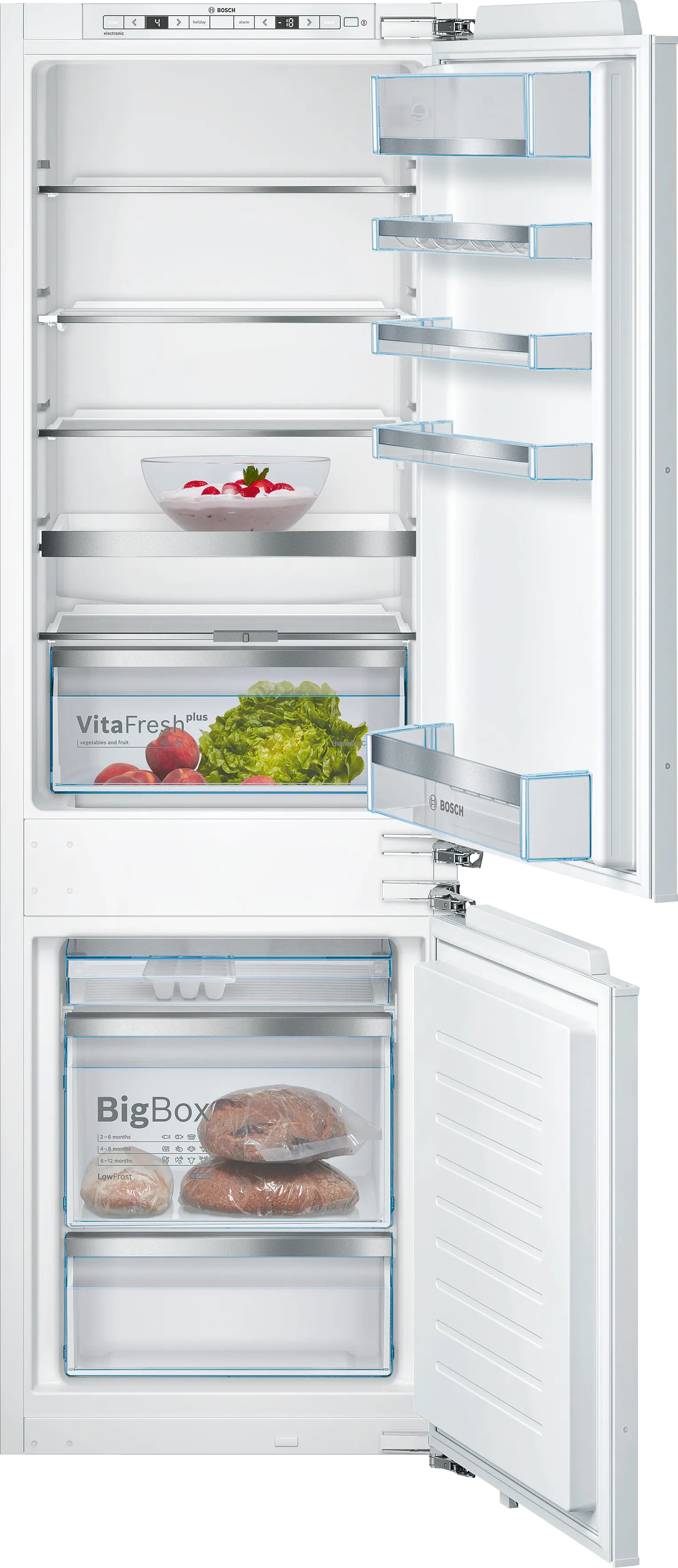 Incorporabil - Bosch KIS86AFE0 - combină frigorifică încorporabilă, Seria 6, 177,2 cm, 266 litri, balama plată, clasa E