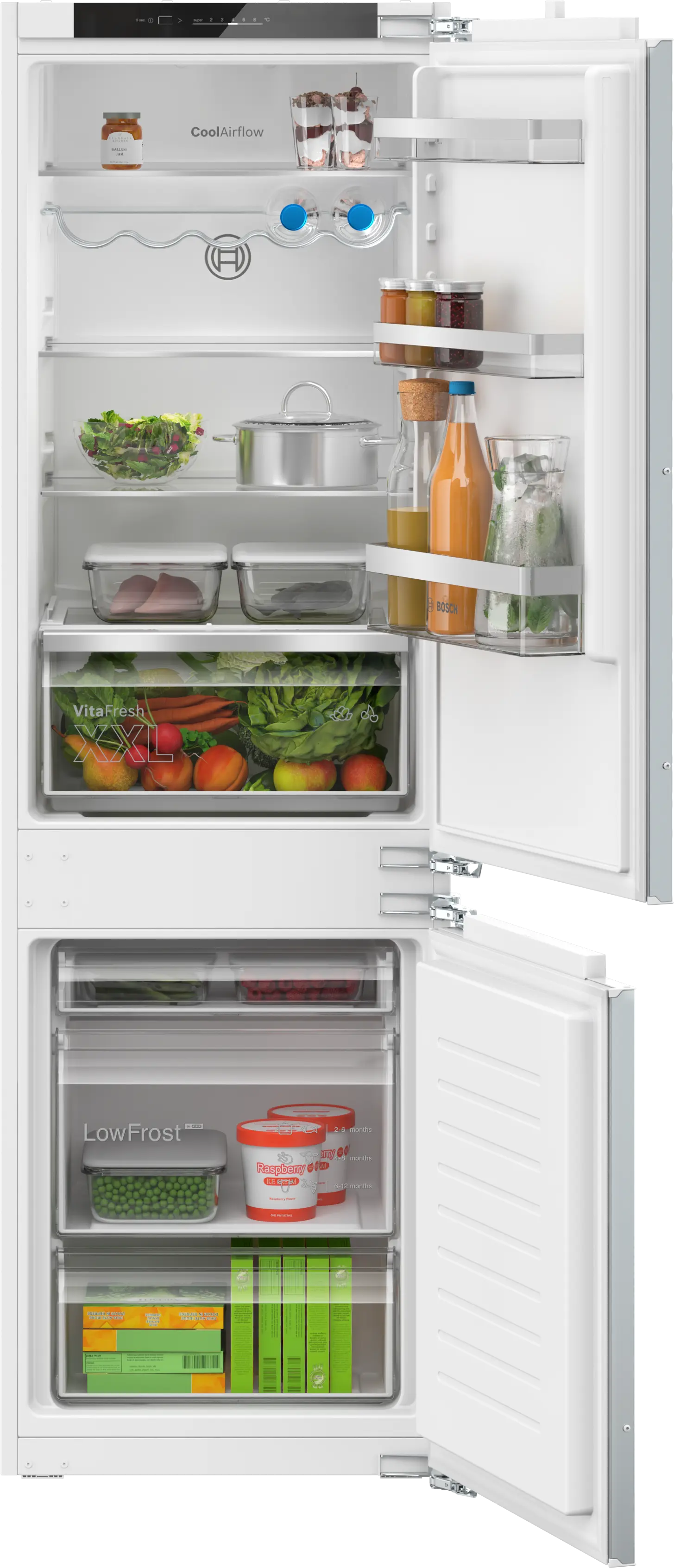 Incorporabil - Bosch KIV86VFE1 - combină frigorifică încorporabilă, Seria 4, 177,2 cm, 267 litri, balama plată, clasa E