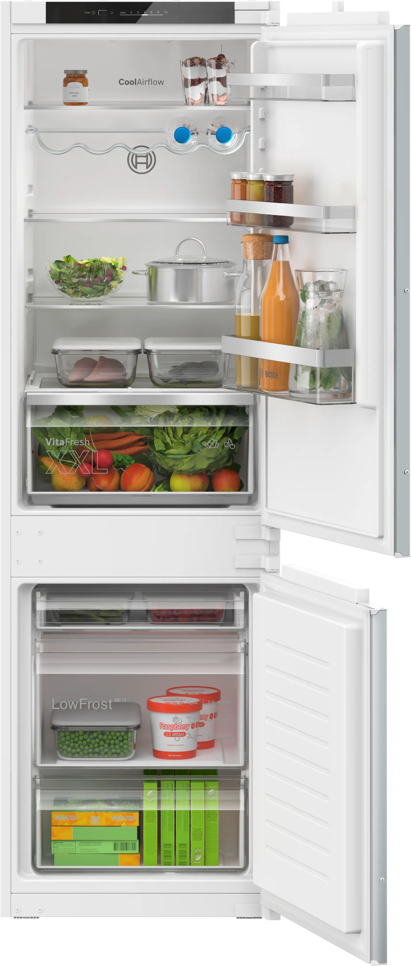Incorporabil - Bosch KIV86VSE0 - combină frigorifică încorporabilă, Seria 4, 177,2 cm, 267 litri, balama culisantă, clasa E