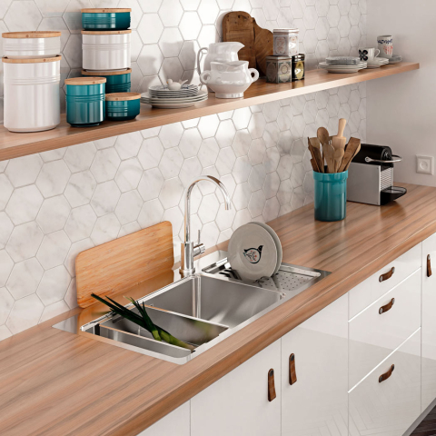 Chiuvete & Baterii - Chiuveta bucatarie cu 2 cuve inox CookingAid UNA 72 cu Bonus: tocator Versus din ABS reversibil in scurgator vase + accesorii montaj