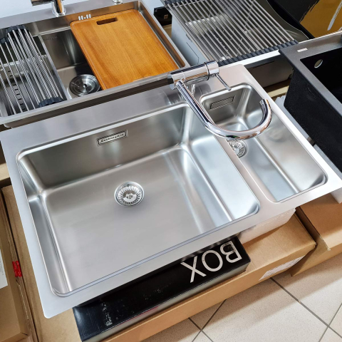 Chiuveta bucatarie cu 2 cuve inox CookingAid UNA 72 cu Bonus: tocator Versus din ABS reversibil in scurgator vase + accesorii montaj [13]