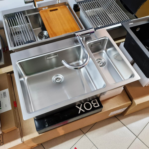 Chiuveta bucatarie cu 2 cuve inox CookingAid UNA 72 cu Bonus: tocator Versus din ABS reversibil in scurgator vase + accesorii montaj [12]