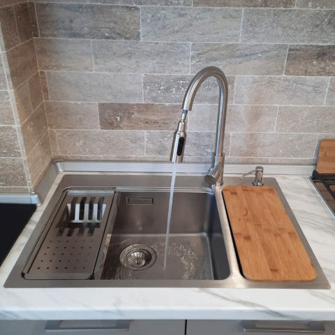 Chiuveta bucatarie cu 2 cuve inox CookingAid UNA 72 cu Bonus: tocator Versus din ABS reversibil in scurgator vase + accesorii montaj [3]