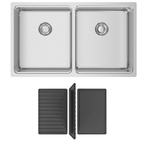 Chiuveta bucatarie cu 2 cuve inox CookingAid UNA 75 cu Bonus: tocator Bambus + accesorii montaj [10]