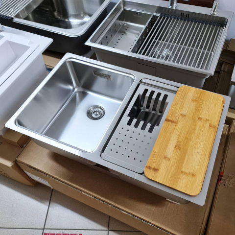 Chiuveta bucatarie cu 2 cuve inox CookingAid UNA 75 cu Bonus: tocator Bambus + accesorii montaj [5]