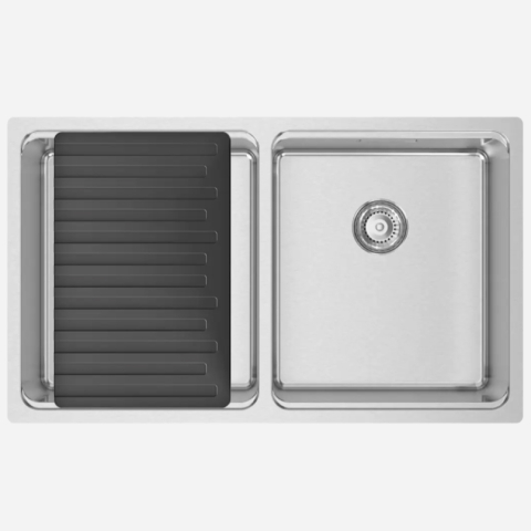 Chiuveta bucatarie cu 2 cuve inox CookingAid UNA 75 cu Bonus: tocator Bambus + accesorii montaj [12]