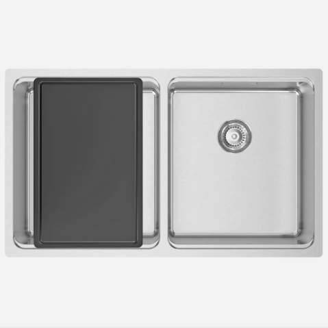 Chiuveta bucatarie cu 2 cuve inox CookingAid UNA 75 cu Bonus: tocator Bambus + accesorii montaj [11]