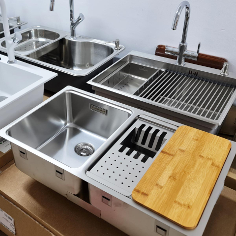 Chiuveta bucatarie cu 2 cuve inox CookingAid UNA 75 cu Bonus: tocator Bambus + accesorii montaj [4]