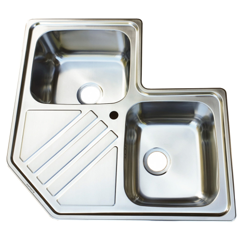 Chiuveta bucatarie cu 2 cuve inox dubla CookingAid KEPPLER BB pe colt reversibila stanga/dreapta cu picurator + accesorii montaj [9]