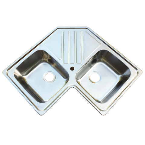 Chiuveta bucatarie cu 2 cuve inox dubla CookingAid KEPPLER BB pe colt reversibila stanga/dreapta cu picurator + accesorii montaj [4]