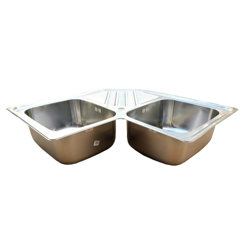 Chiuveta bucatarie cu 2 cuve inox dubla CookingAid KEPPLER BB pe colt reversibila stanga/dreapta cu picurator + accesorii montaj [5]