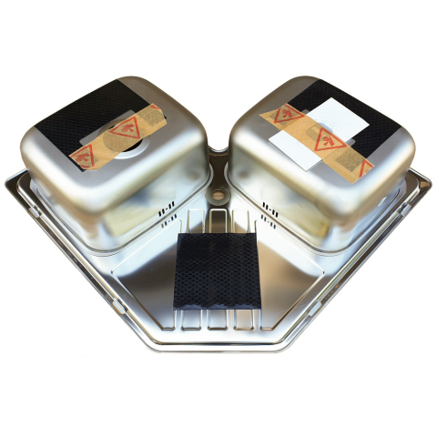 Chiuveta bucatarie cu 2 cuve inox dubla CookingAid KEPPLER BB pe colt reversibila stanga/dreapta cu picurator + accesorii montaj [12]