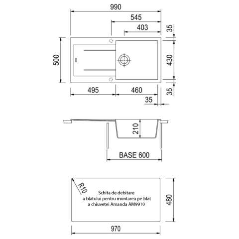Chiuveta bucatarie granit CookingAid Amanda AM9910 Alba / Polar White reversibila stanga/dreapta cu picurator + accesorii montaj [5]