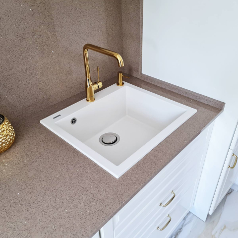 Chiuveta bucatarie granit CookingAid Cube ON5610 Alba / Polar White + accesorii montaj [3]