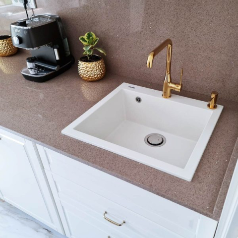 Chiuveta bucatarie granit CookingAid Cube ON5610 Alba / Polar White + accesorii montaj [4]