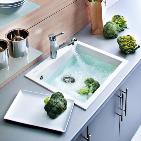 Chiuveta bucatarie granit CookingAid Cube ON5610 Alba / Polar White + accesorii montaj [2]