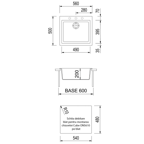 Chiuveta bucatarie granit CookingAid Cube ON5610 Alba / Polar White + accesorii montaj [7]