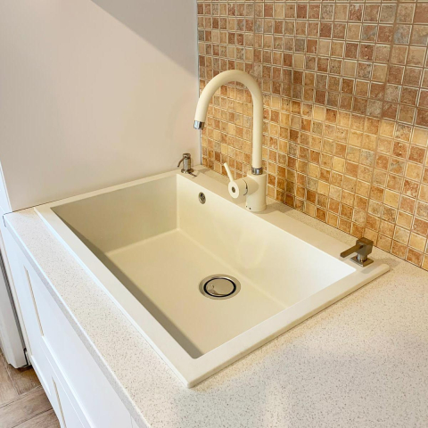 Chiuveta bucatarie granit CookingAid Cube ON7610 Alba Galbui / Jasmine + accesorii montaj [4]