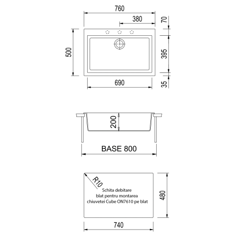 Chiuveta bucatarie granit CookingAid Cube ON7610 Alba Galbui / Jasmine + accesorii montaj [8]
